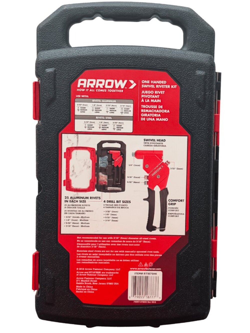 Arrow RT187SHK One-Hand Swivel Riveter Kit w/ RK6120 Assorted Rivets Bundle - Picture 3 of 8